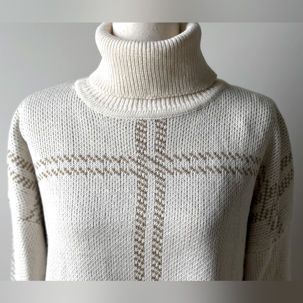 NWT | JODIFL | Grid Print Turtleneck Sweater | Cream & Taupe | Medium - Picture 3 of 6